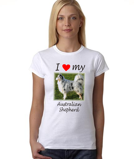 Dogs - I Heart My Australian Shepherd on Womans Shirt